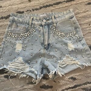 Blue B Light Blue Distressed Denim Shorts